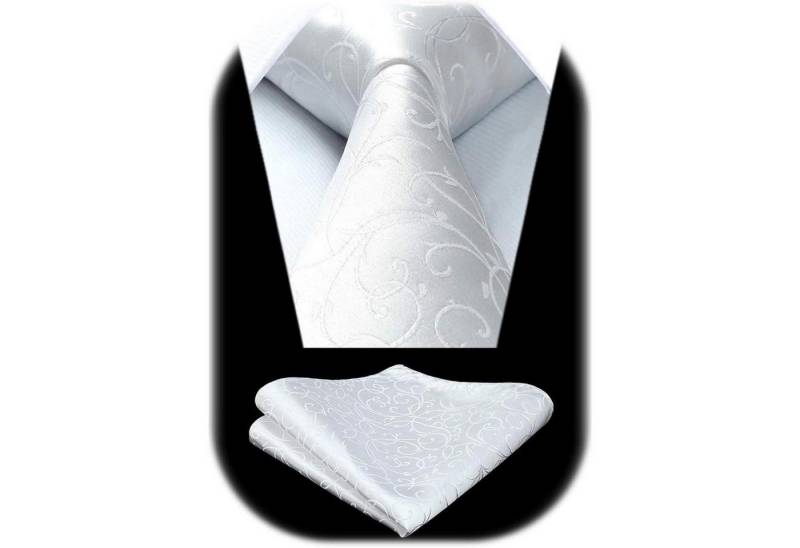 LuxusKollektion Krawatte Krawatten Set Herren Hochzeit Einstecktuch Einheitsgröße I-weiß-1 von LuxusKollektion