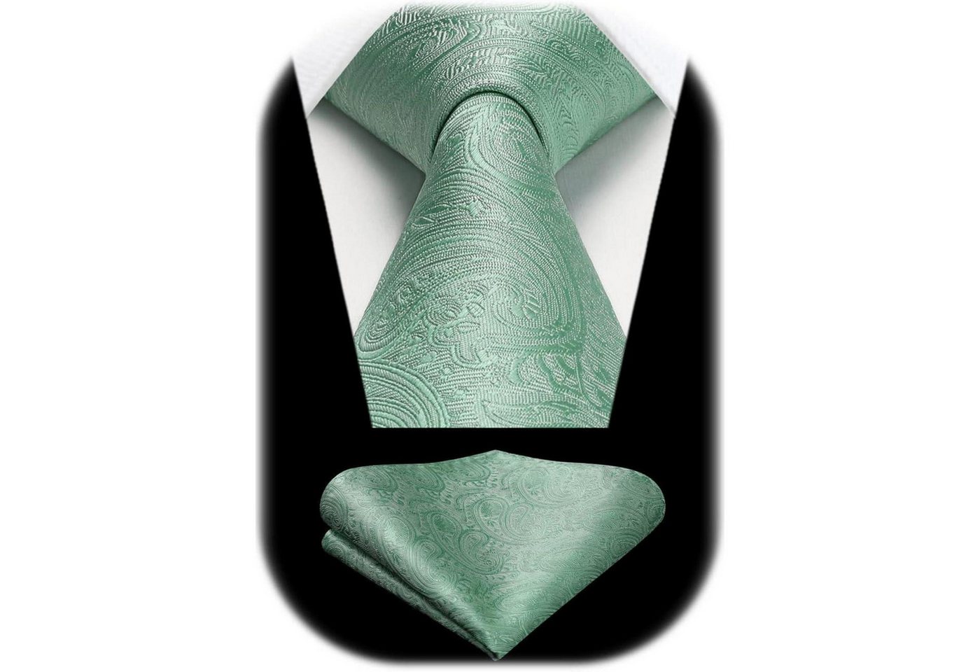 LuxusKollektion Krawatte Krawatten Set Herren Hochzeit Einstecktuch Einheitsgröße K-grün-2 von LuxusKollektion