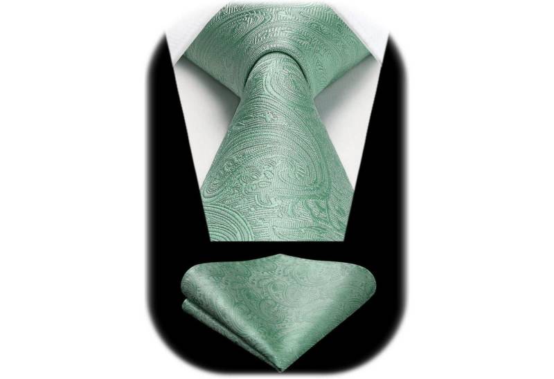 LuxusKollektion Krawatte Krawatten Set Herren Hochzeit Einstecktuch Einheitsgröße K-grün-2 von LuxusKollektion
