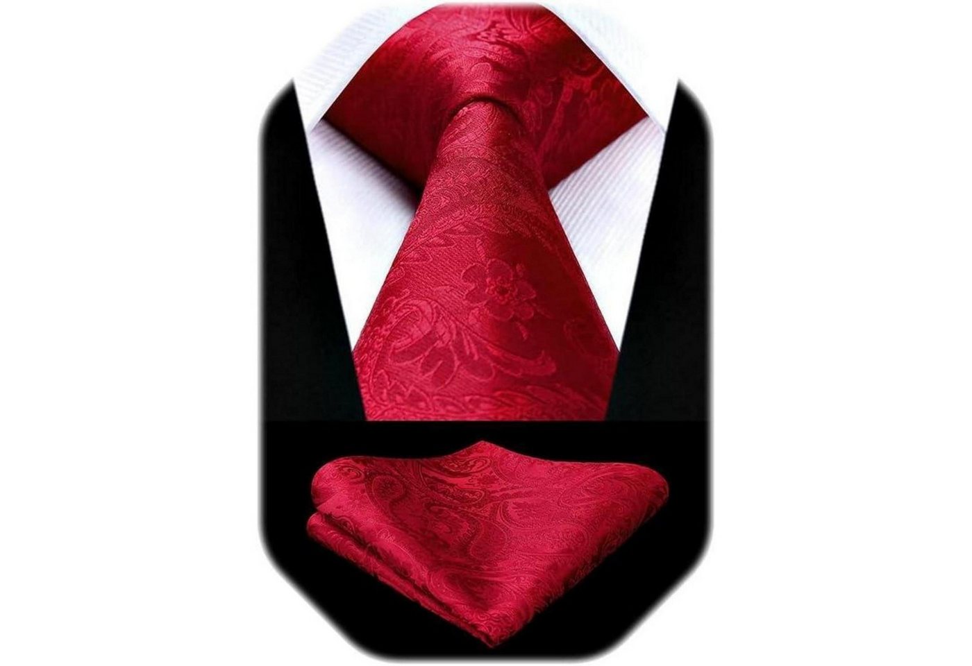 LuxusKollektion Krawatte Krawatten Set Herren Hochzeit Paisley Einheitsgröße N-rot-1 von LuxusKollektion