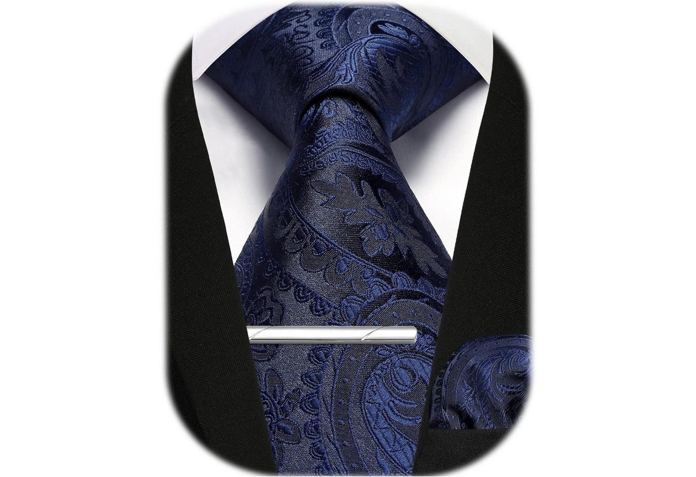 LuxusKollektion Krawatte Krawatten Set Herren Paisley Einstecktuch B1 Marine Einheitsgröße von LuxusKollektion