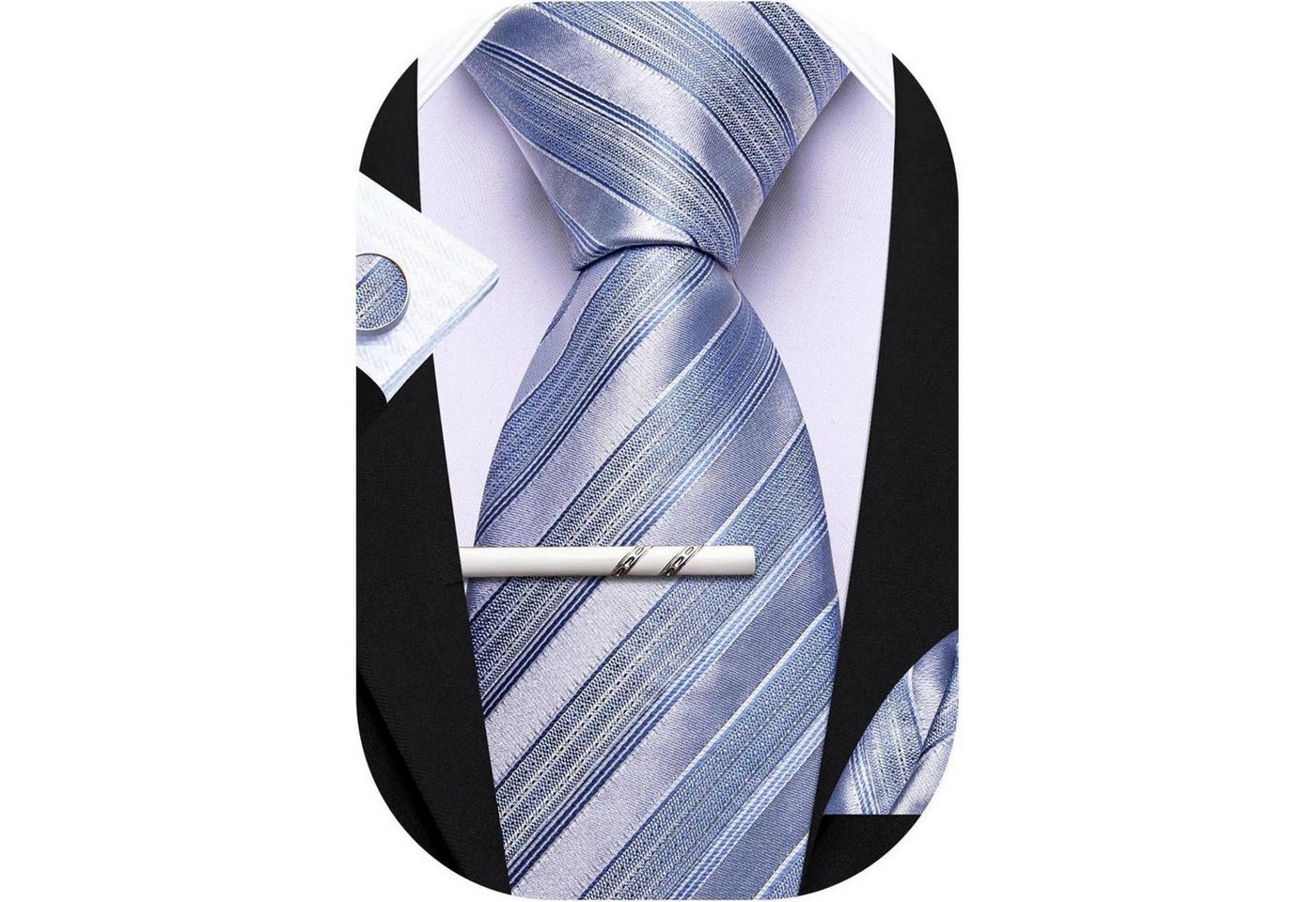 LuxusKollektion Krawatte Krawatten Set Herren Seide Manschettenknopf Hellblaue Streifen von LuxusKollektion