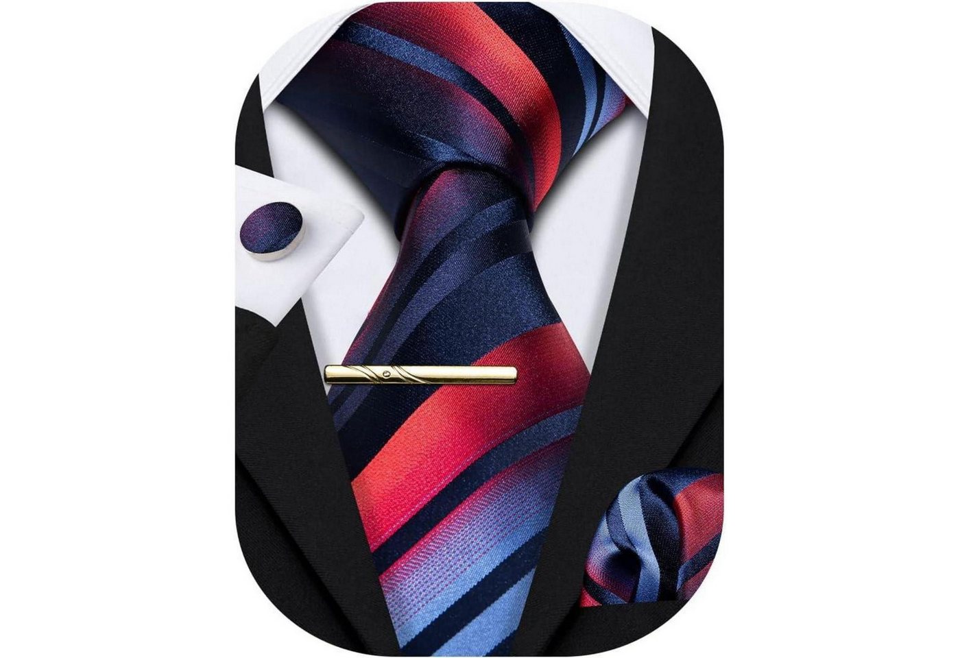 LuxusKollektion Krawatte Krawatten Set Herren Seide Manschettenknopf Marine Rot Blau von LuxusKollektion