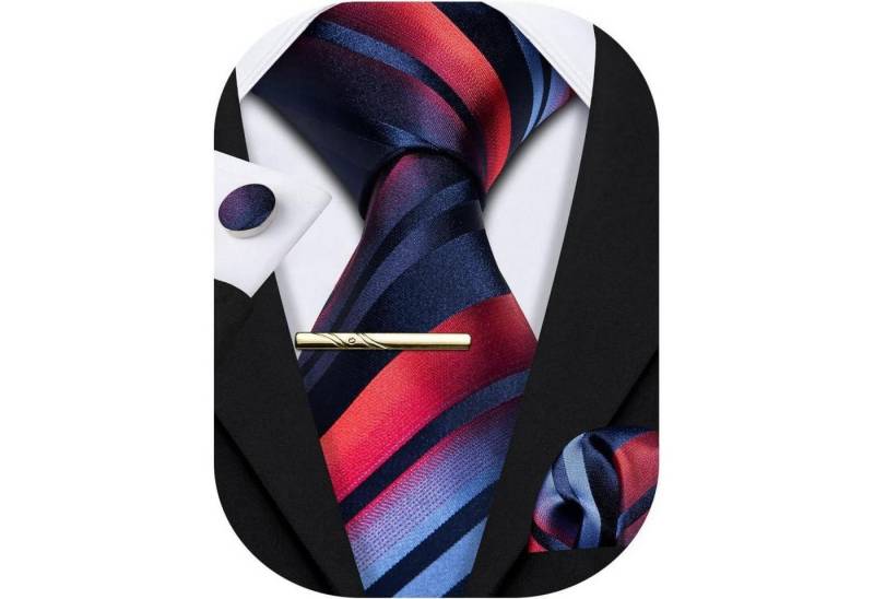 LuxusKollektion Krawatte Krawatten Set Herren Seide Manschettenknopf Marine Rot Blau von LuxusKollektion