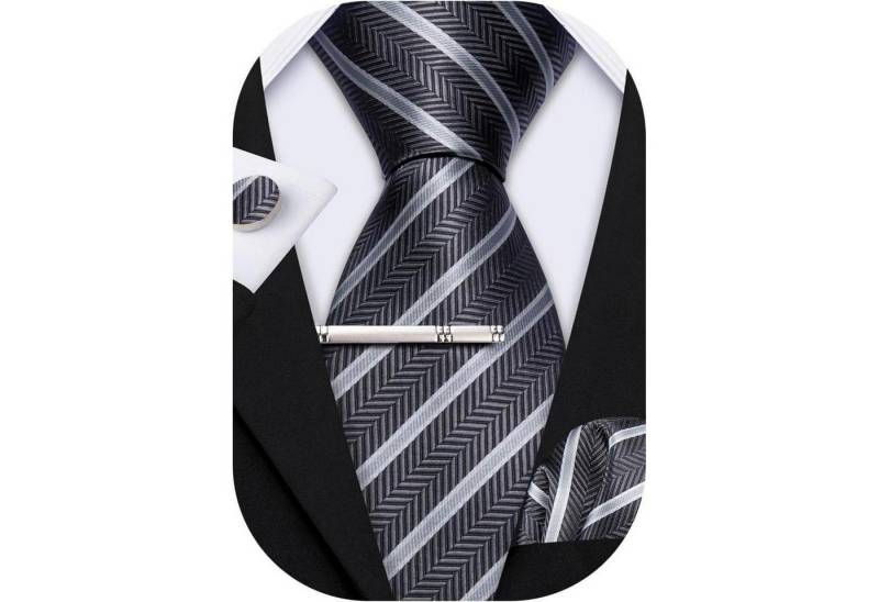 LuxusKollektion Krawatte Krawatten Set Herren Seide Manschettenknopf Taschentuch Grau weiß von LuxusKollektion