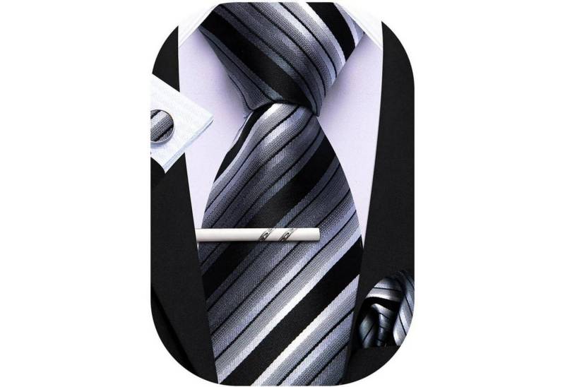 LuxusKollektion Krawatte Krawatten Set Herren Seide Taschentuch Schwarz Weiß Streifen von LuxusKollektion