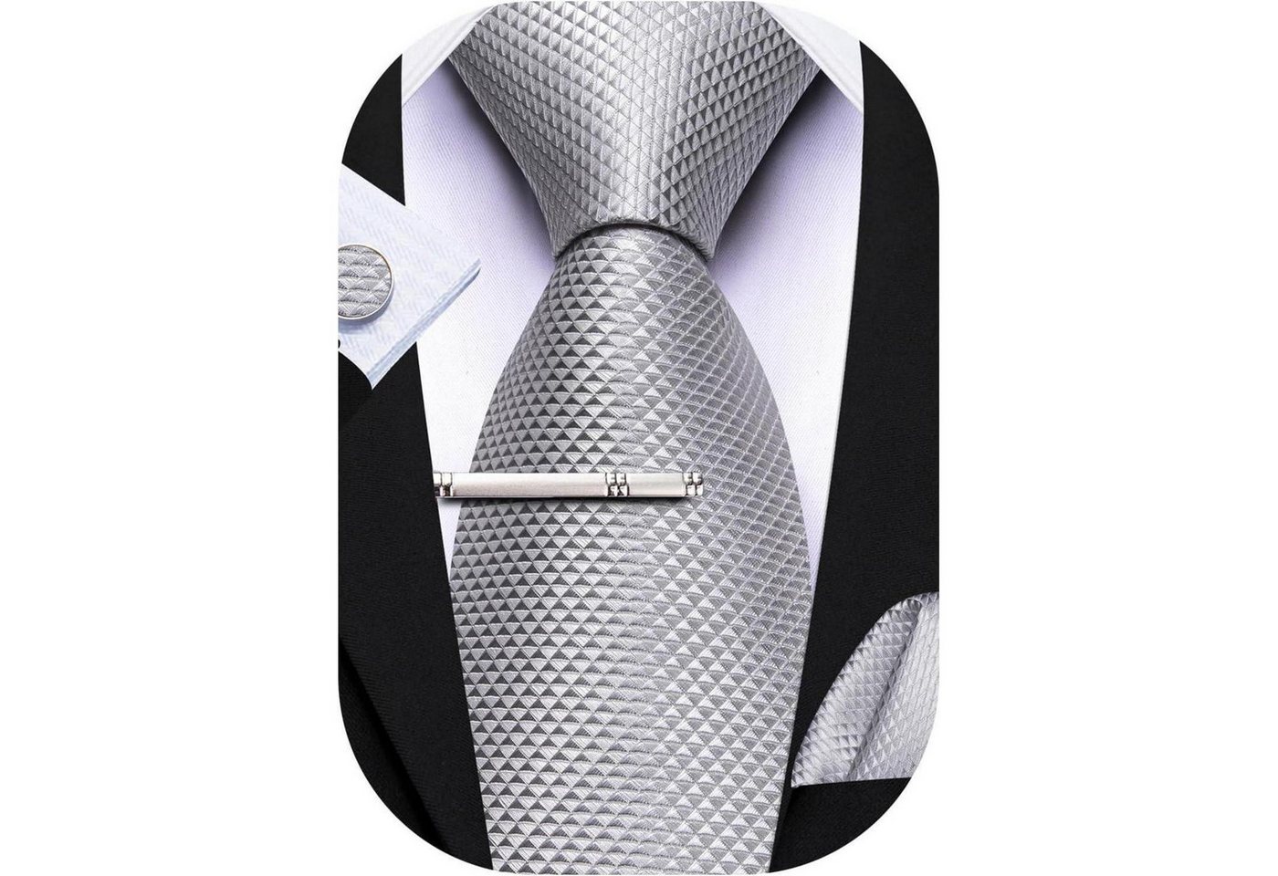 LuxusKollektion Krawatte Krawatten Set Seide Taschentuch Manschettenknöpfe Hochzeit silber von LuxusKollektion