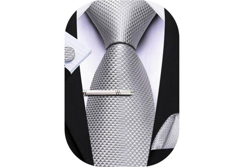 LuxusKollektion Krawatte Krawatten Set Seide Taschentuch Manschettenknöpfe Hochzeit silber von LuxusKollektion