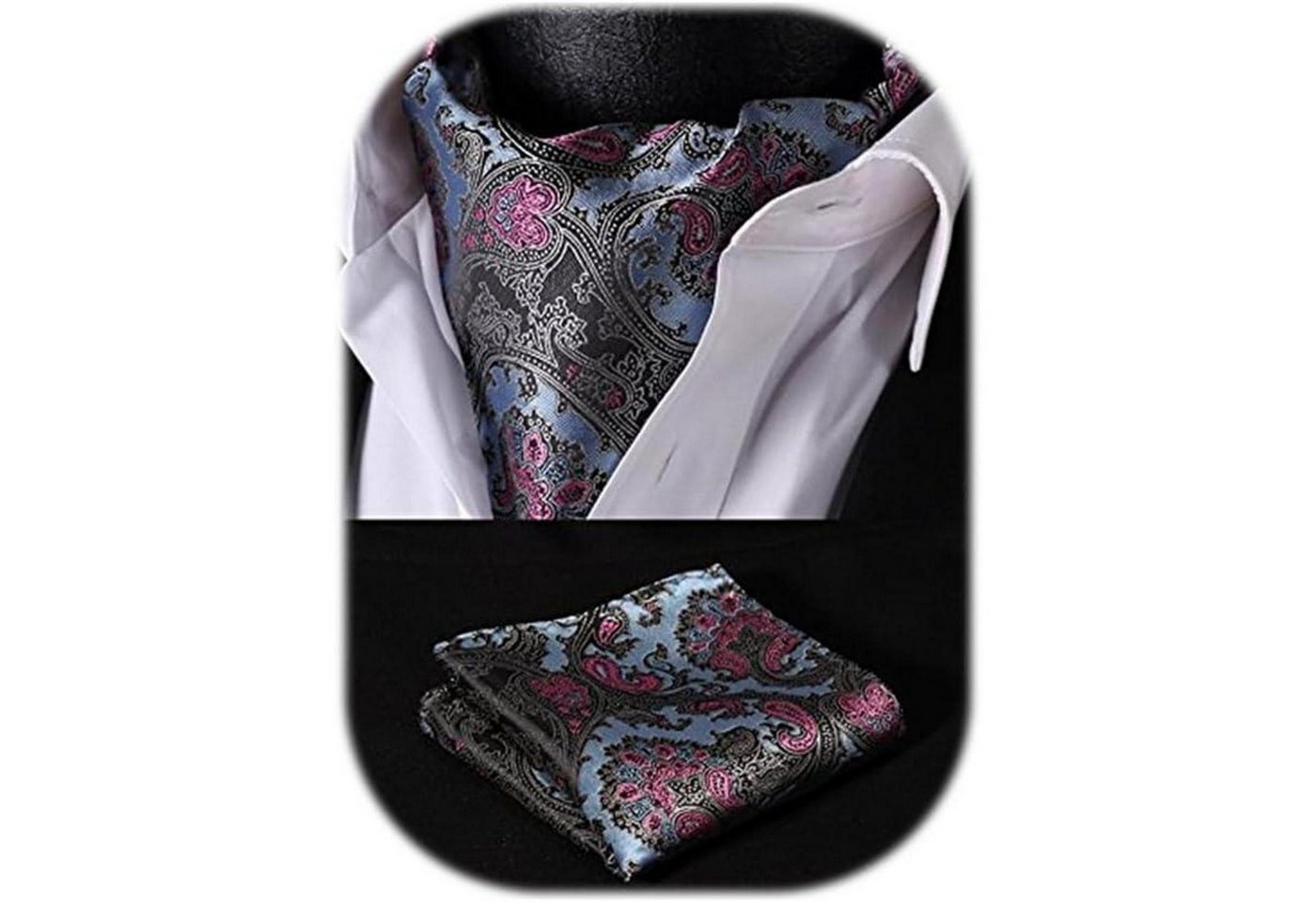 LuxusKollektion Krawatte Krawattenschal Herren Hochzeit Ascot Paisley Blau Rosa Einheitsgröße von LuxusKollektion