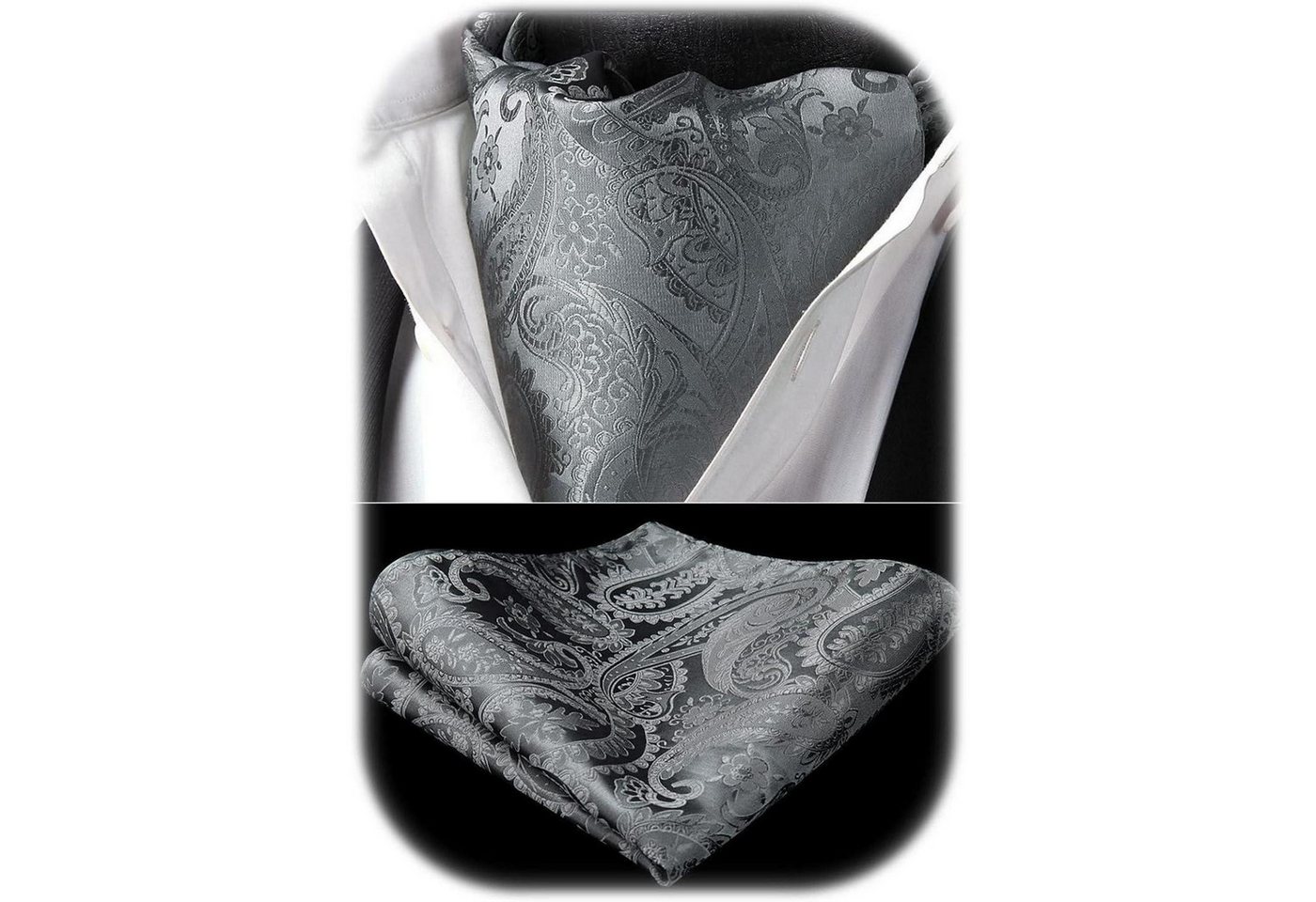 LuxusKollektion Krawatte Krawattenschal Herren Paisley Ascot Hochzeit Set Grau Einheitsgröße von LuxusKollektion