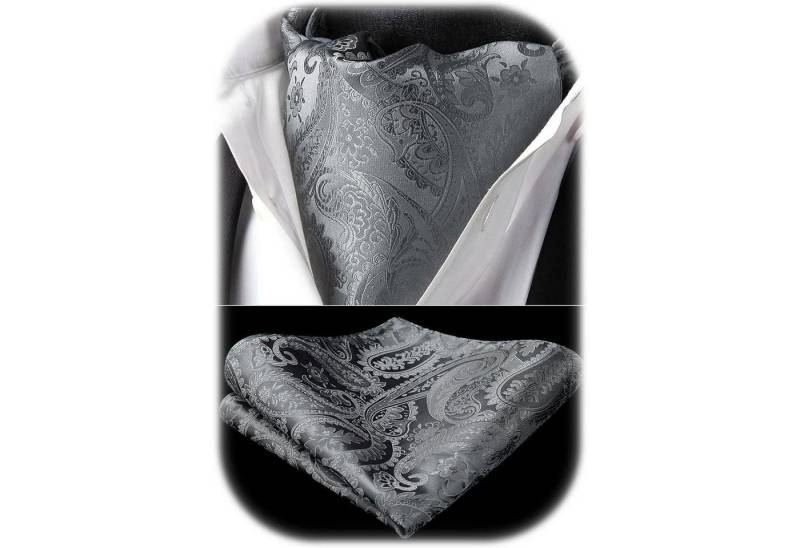 LuxusKollektion Krawatte Krawattenschal Herren Paisley Ascot Hochzeit Set Grau Einheitsgröße von LuxusKollektion