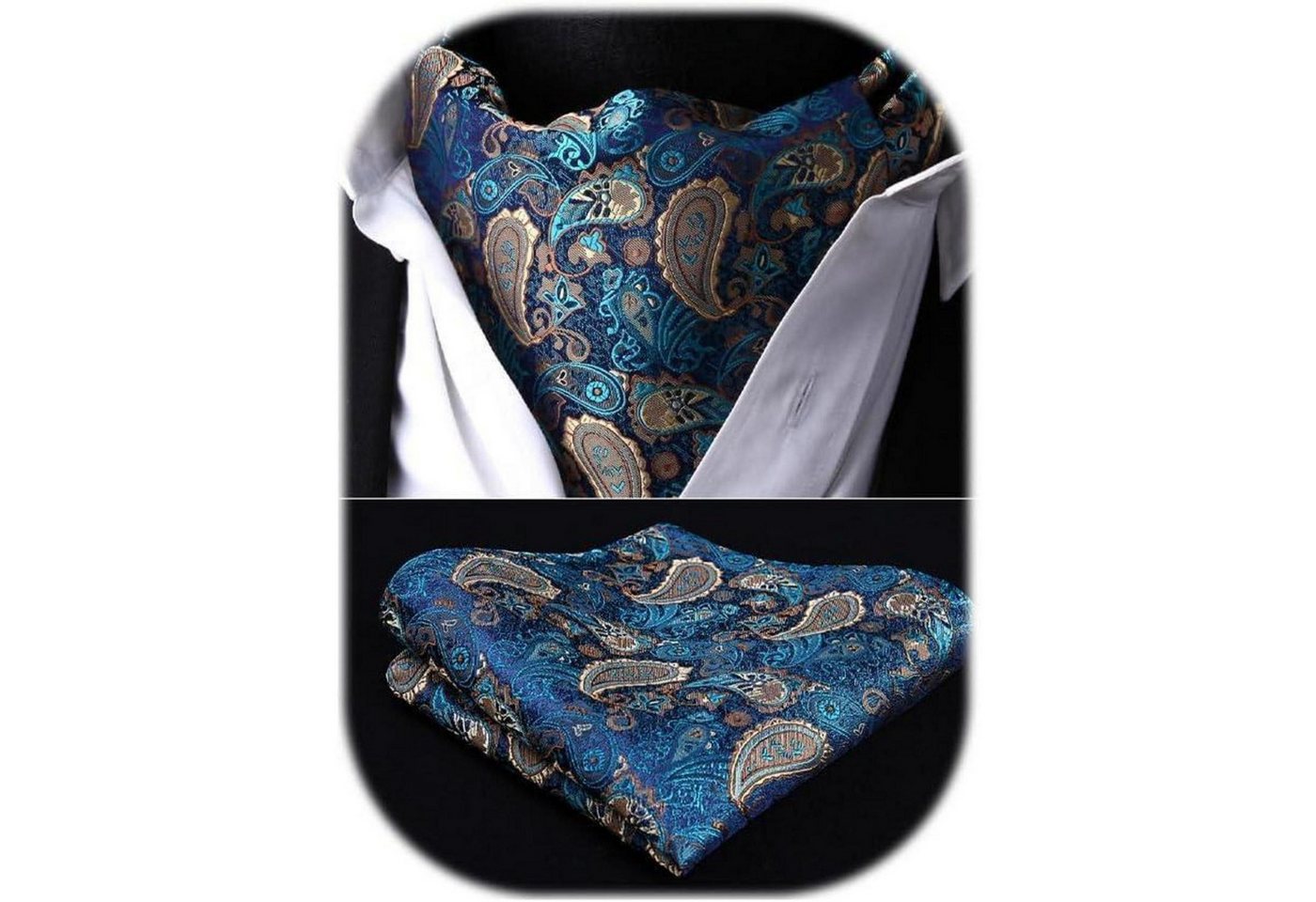 LuxusKollektion Krawatte Krawattenschal Herren Paisley Ascot Krawatte Grun Gold Einheitsgröße von LuxusKollektion