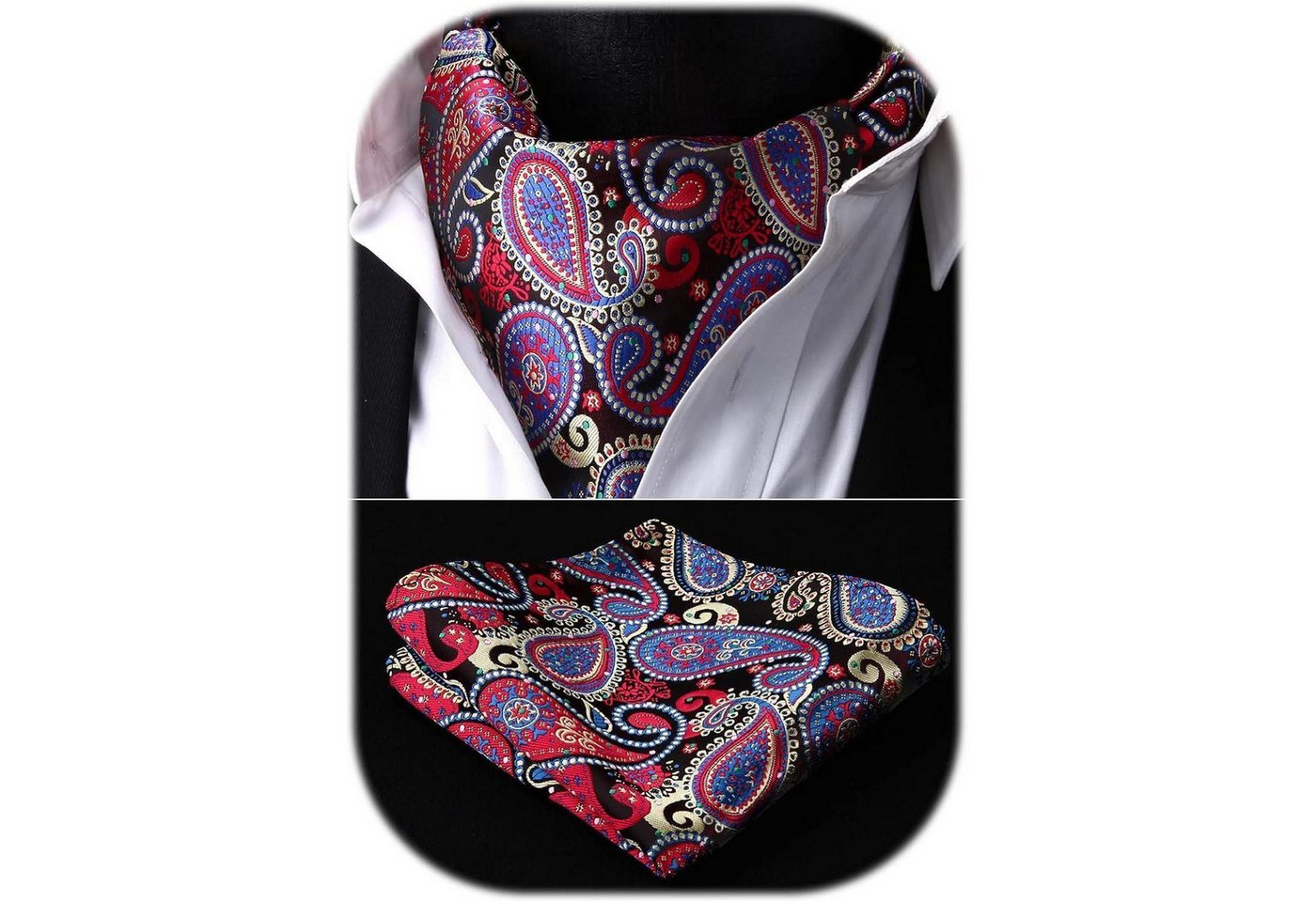 LuxusKollektion Krawatte Krawattenschal Herren Paisley Ascot Rot Blau Gelb Einheitsgröße von LuxusKollektion