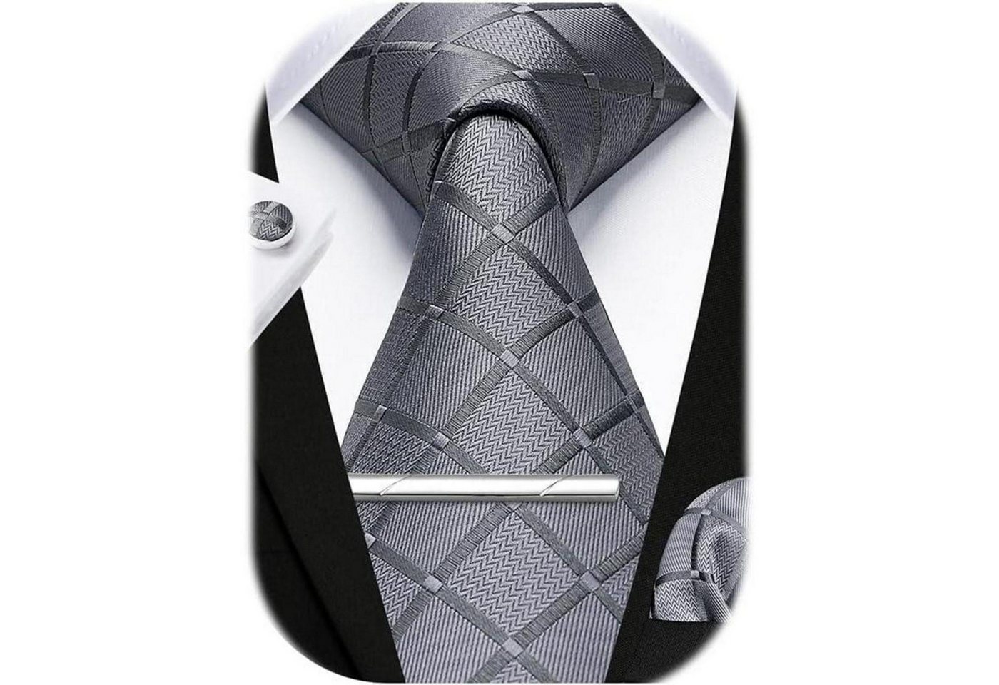 LuxusKollektion Krawatte Krawattenset Herren Hochzeit Einstecktuch Manschettenknöpfe Grau von LuxusKollektion
