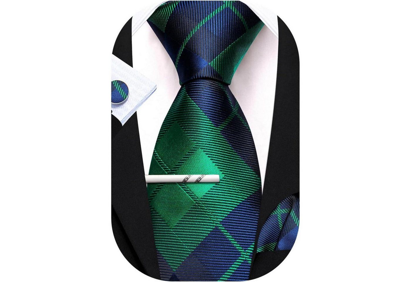 LuxusKollektion Krawatte Krawattenset Herren Hochzeit Taschentuch Manschettenknopf Dunkelgrün von LuxusKollektion