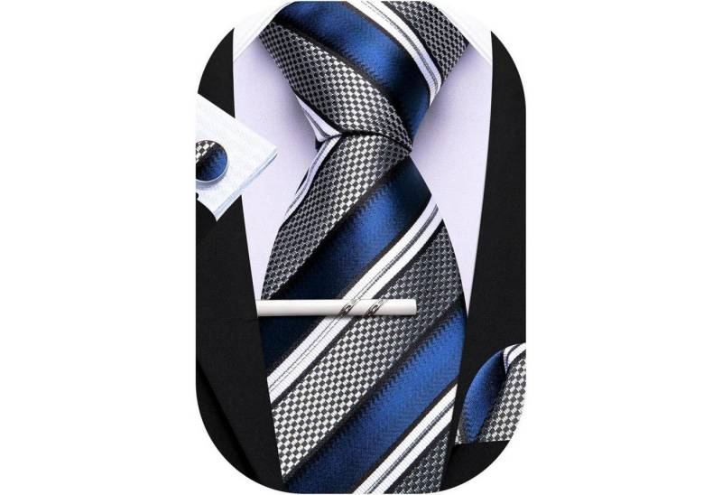 LuxusKollektion Krawatte Krawattenset Herren Streifen Taschentuch Schwarz Weiß Blau von LuxusKollektion