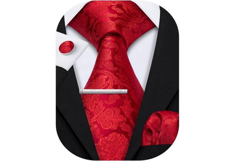 LuxusKollektion Krawatte Krawattenset Seide Hochzeit Manschettenknöpfe Taschentuch Rot von LuxusKollektion