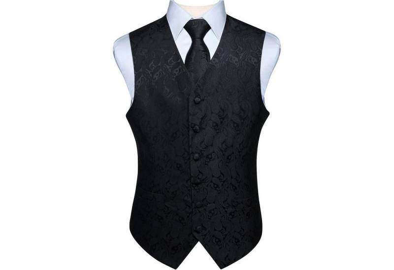 LuxusKollektion Krawatte Weste Anzug Set Krawatte Einstecktuch Jacquard Hochzeit 4XL Schwarz 2 von LuxusKollektion