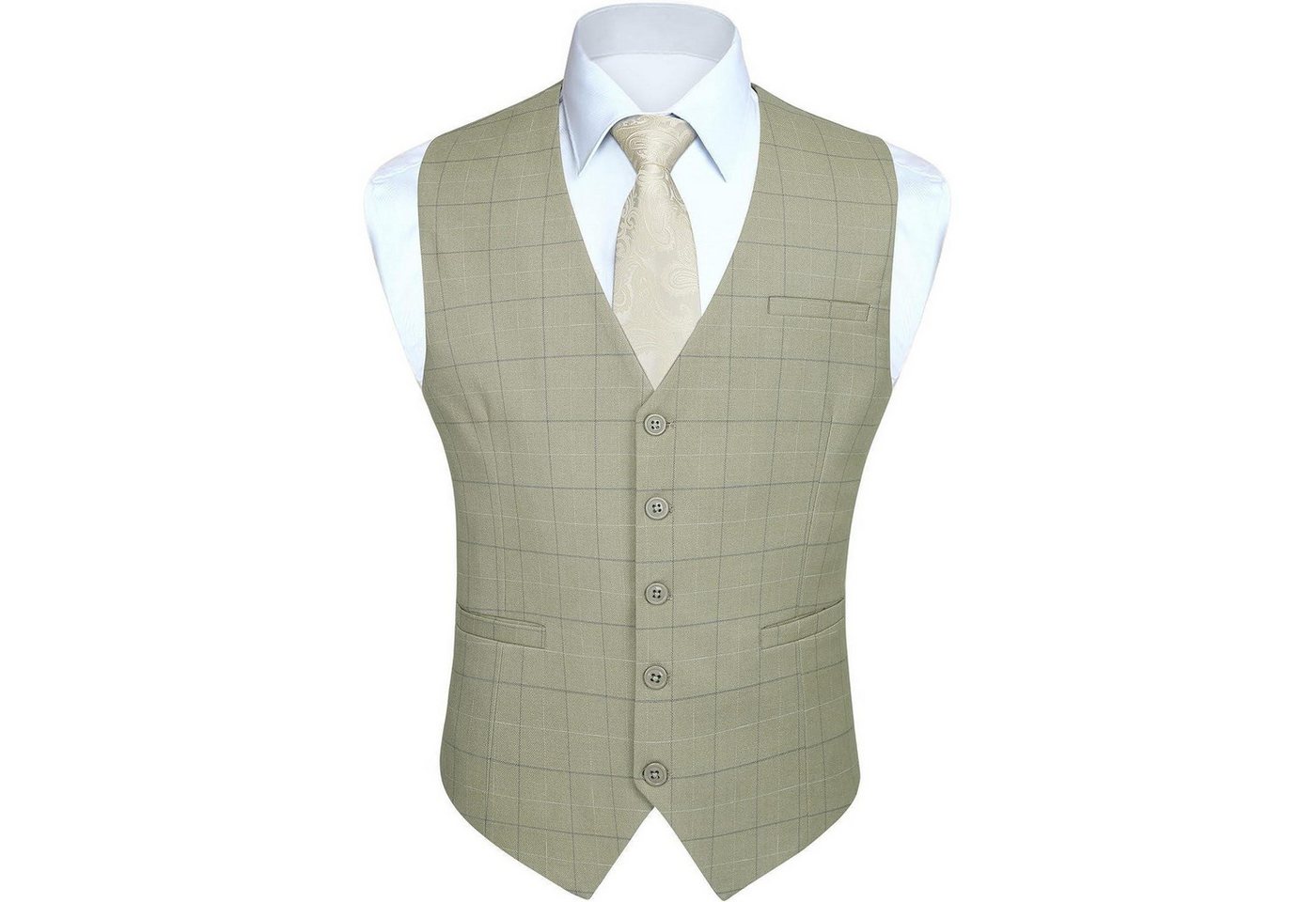LuxusKollektion Krawatte Weste Herren Anzug Baumwolle Plaid Hochzeitsfeier Khaki 2 4XL von LuxusKollektion