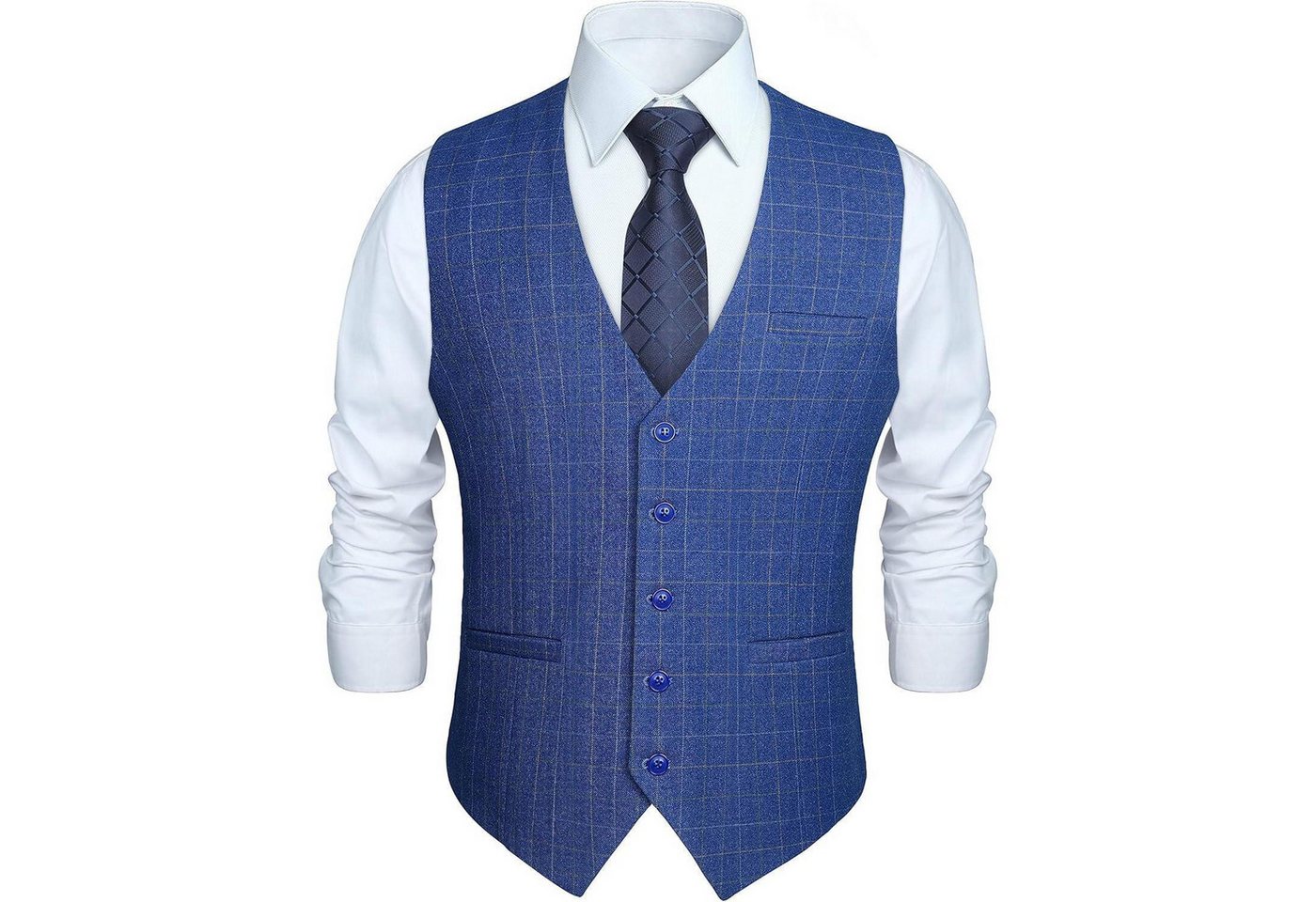 LuxusKollektion Krawatte Weste Herren Anzug Baumwolle Plaid Z-Blau 4XL von LuxusKollektion