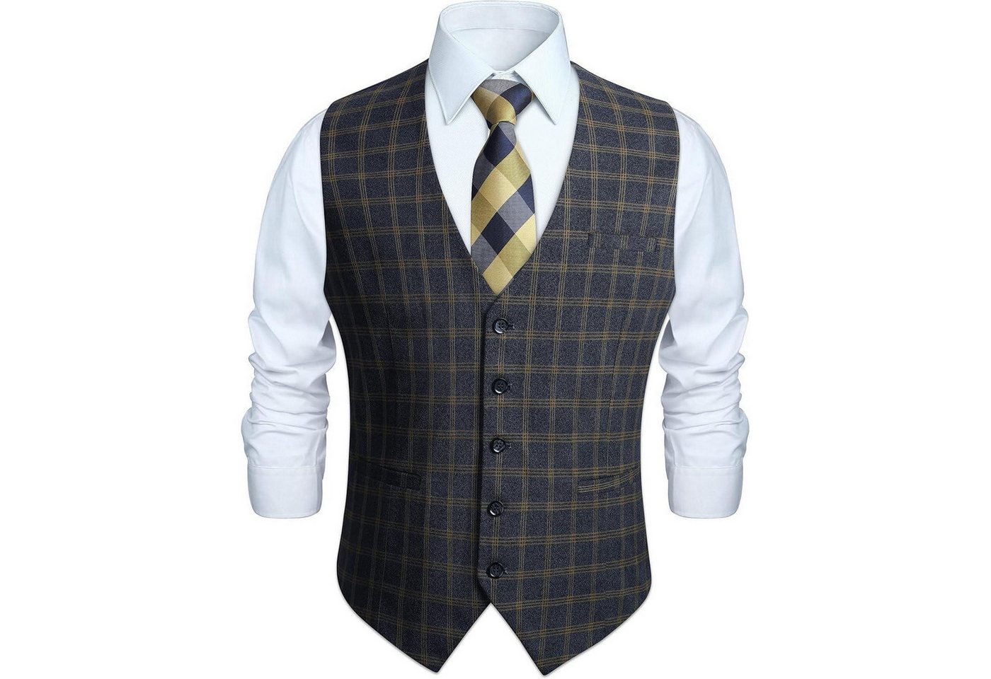 LuxusKollektion Krawatte Weste Herren Baumwolle Plaid Anzug Hochzeit Grau L von LuxusKollektion