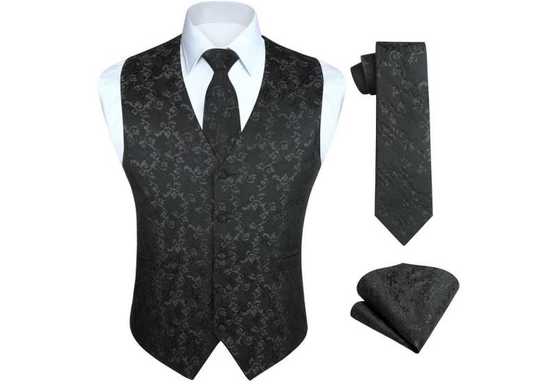 LuxusKollektion Krawatte Weste Herren Floral Hochzeit Krawatte Einstecktuch XL Schwarz-1 von LuxusKollektion