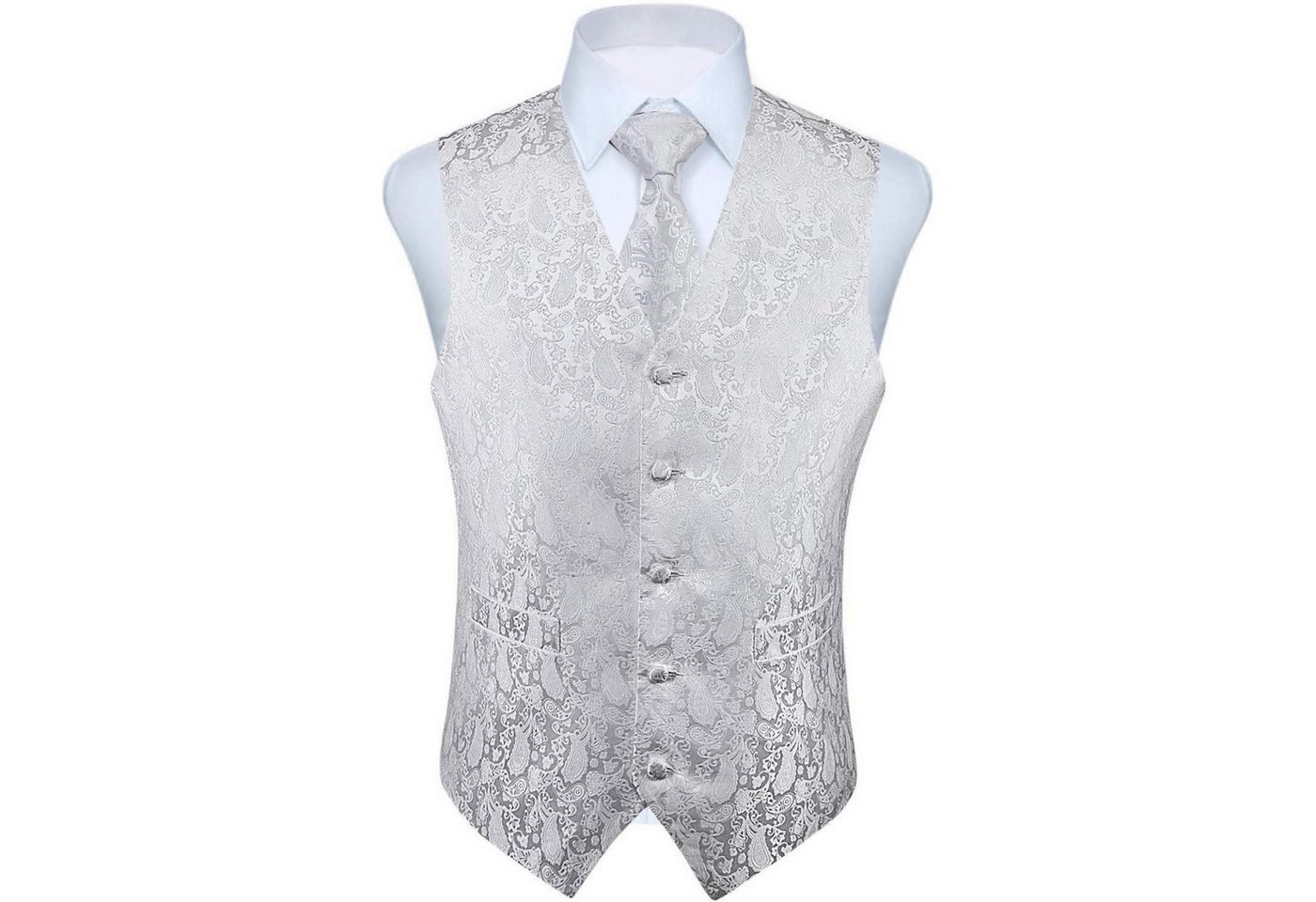 LuxusKollektion Krawatte Weste Herren Hochzeit Floral Jacquard Krawatte Einstecktuch 4XL Weiß von LuxusKollektion