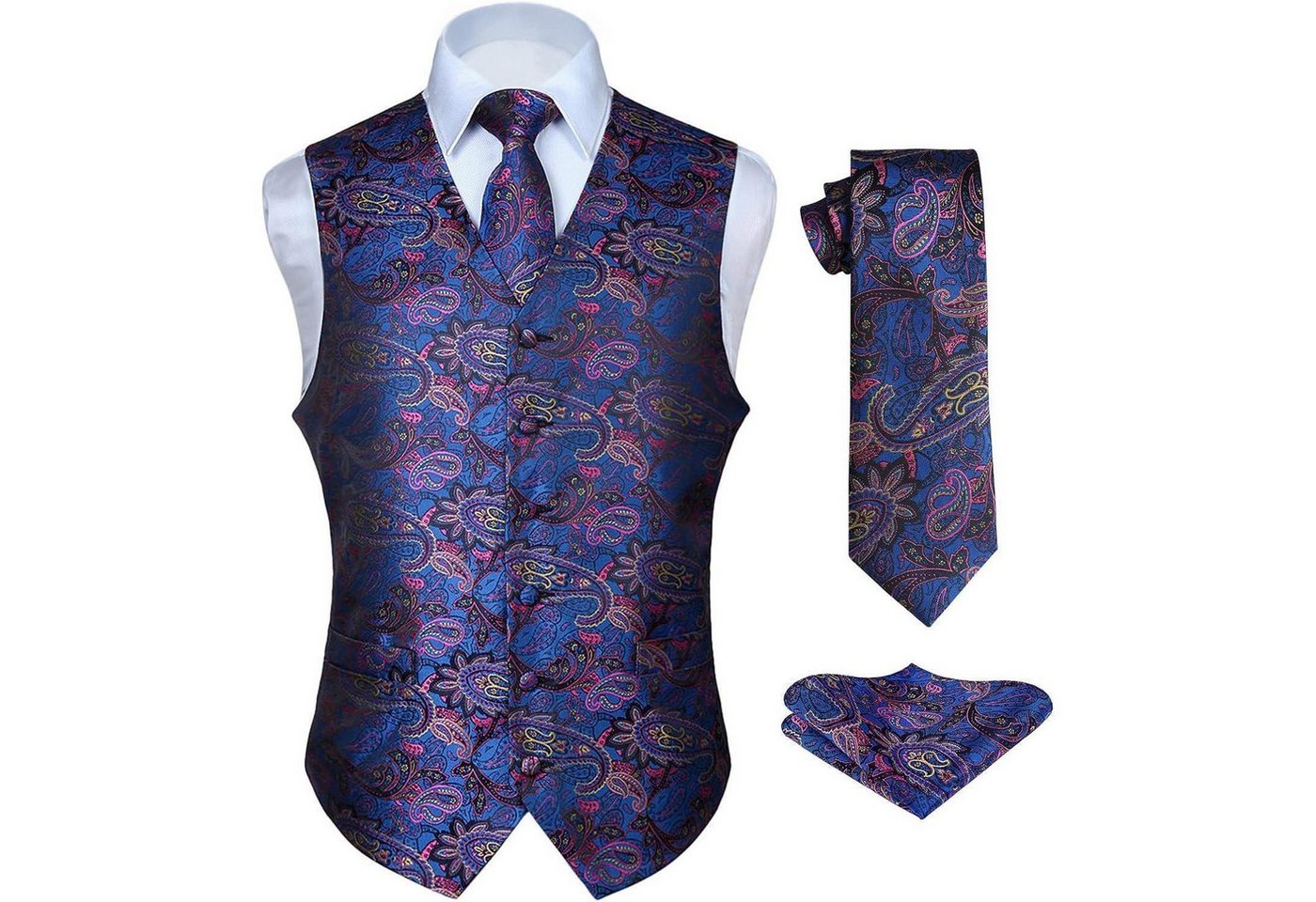 LuxusKollektion Krawatte Weste Herren Hochzeit Floral Jacquard Krawatte XL Blau & Rosa von LuxusKollektion