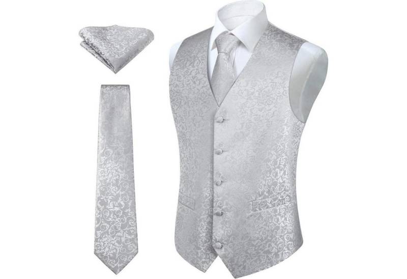LuxusKollektion Krawatte Weste Herren Hochzeit Jacquard Krawatte Einstecktuch 4XL Silber-grau von LuxusKollektion