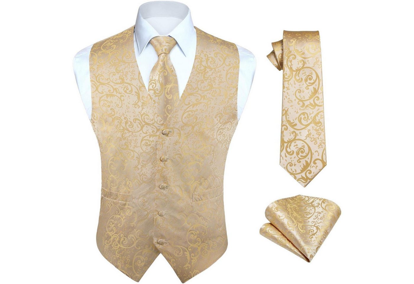 LuxusKollektion Krawatte Weste Herren Hochzeit Jacquard Krawatte Einstecktuch S Champagner LuxusKollektion Krawatte Weste Herren Hochzeit Jacquard Krawatte Einstecktuch S Champagner von LuxusKollektion