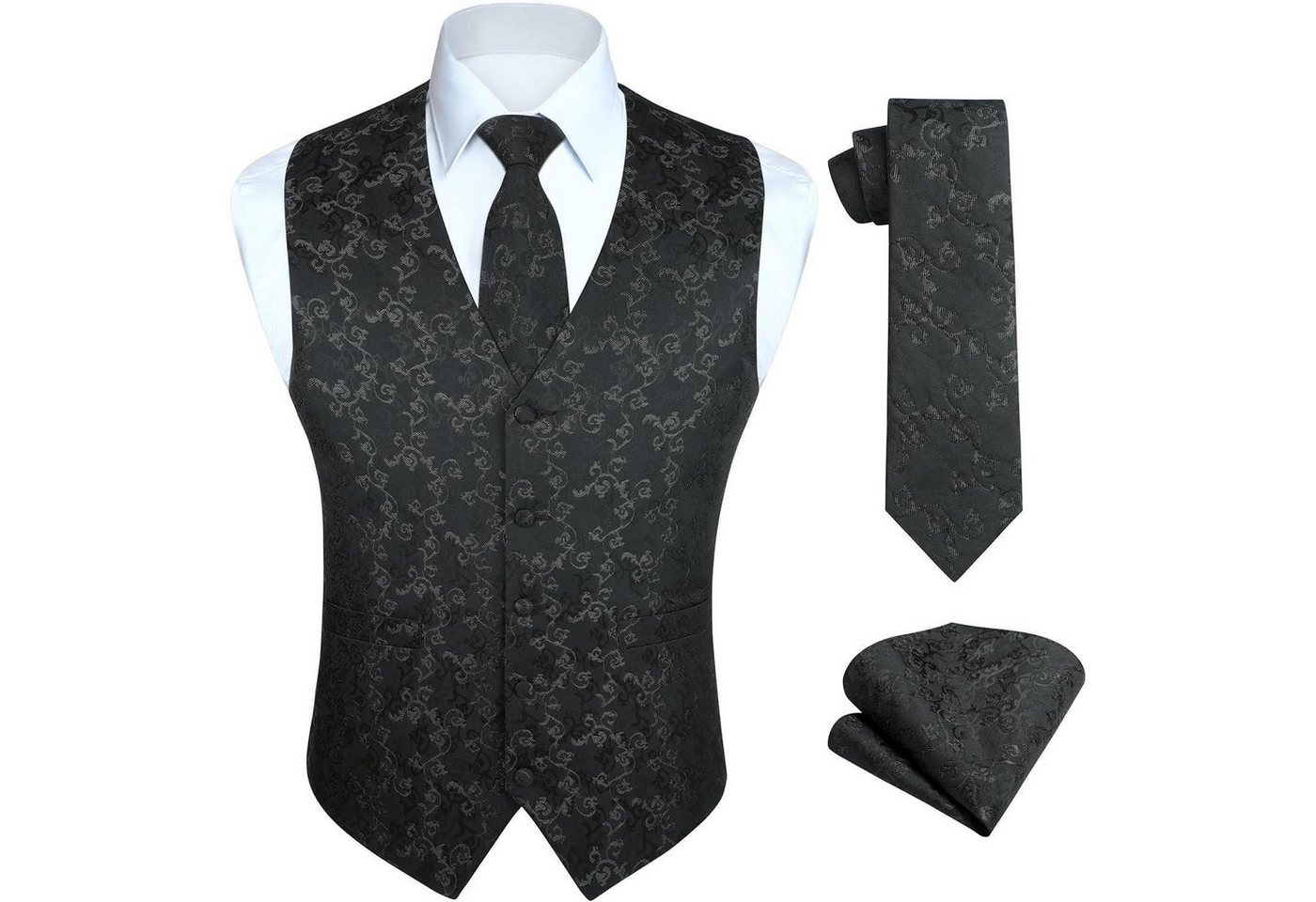 LuxusKollektion Krawatte Weste Herren Hochzeit Jacquard Krawatte Einstecktuch S Schwarz-1 von LuxusKollektion