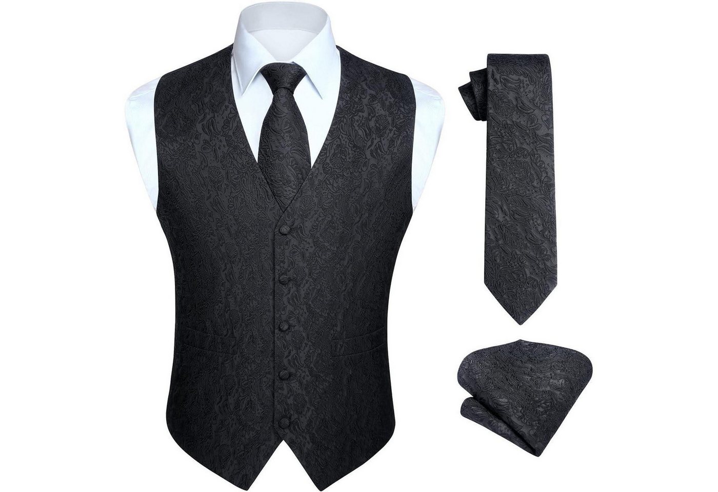 LuxusKollektion Krawatte Weste Herren Hochzeit Jacquard Krawatte Einstecktuch Set L Schwarz-N von LuxusKollektion