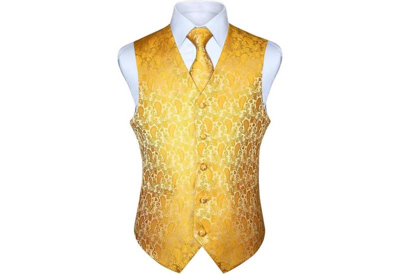 LuxusKollektion Krawatte Weste Herren Hochzeit Jacquard Krawatte Einstecktuch XL Dunkel Gelb von LuxusKollektion