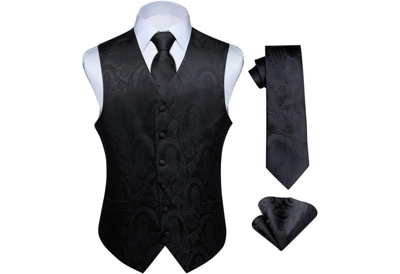 LuxusKollektion Krawatte Weste Herren Hochzeit Jacquard Krawatte Einstecktuch XL Schwarz 3 von LuxusKollektion
