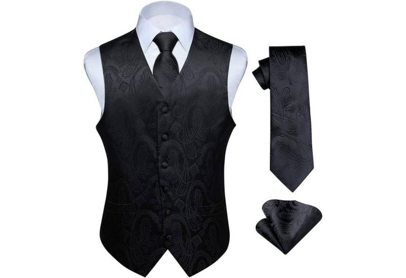 LuxusKollektion Krawatte Weste Herren Hochzeit Jacquard Krawatte Einstecktuch XL Schwarz 3 von LuxusKollektion