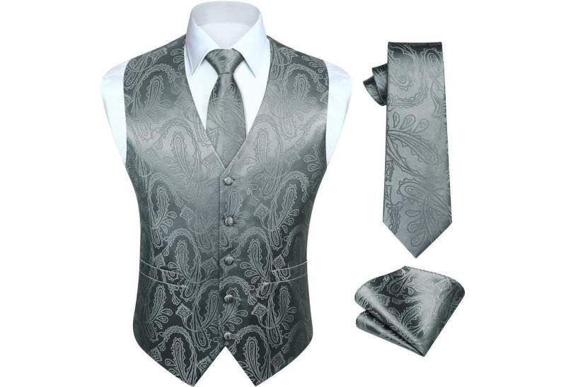 LuxusKollektion Krawatte Weste Herren Hochzeit Jacquard floral Krawatte XXL Dunkelgrau-N von LuxusKollektion