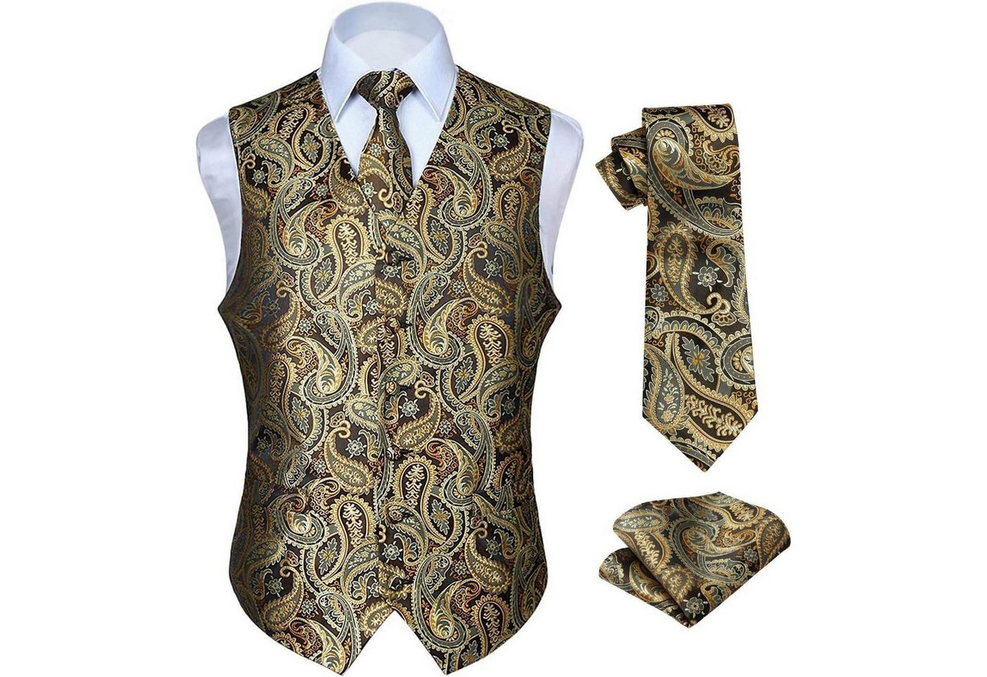 LuxusKollektion Krawatte Weste Herren Hochzeit Krawatte Einstecktuch Floral Jacquard L Gold von LuxusKollektion