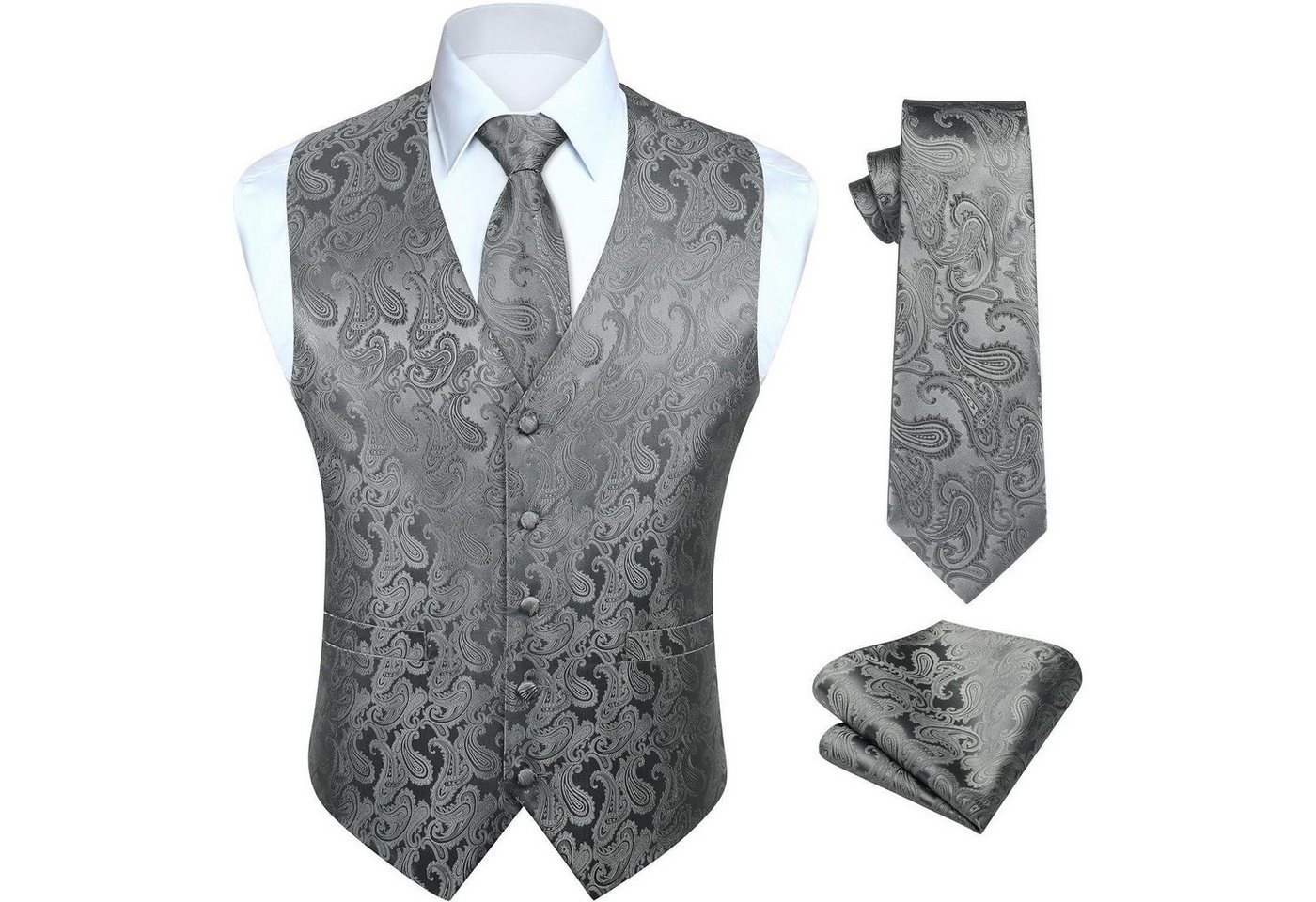 LuxusKollektion Krawatte Weste Herren Hochzeit Krawatte Einstecktuch Jacquard 3XL Grau-2 LuxusKollektion Krawatte Weste Herren Hochzeit Krawatte Einstecktuch Jacquard 3XL Grau-2 von LuxusKollektion