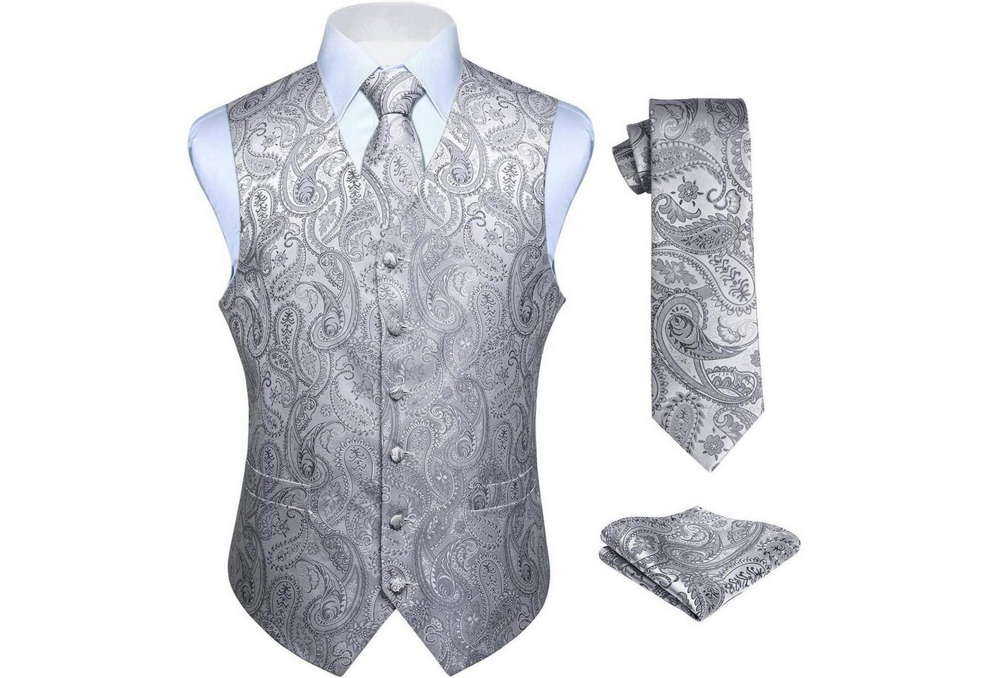 LuxusKollektion Krawatte Weste Herren Hochzeit Krawatte Einstecktuch Jacquard Anzug 3XL Grau von LuxusKollektion