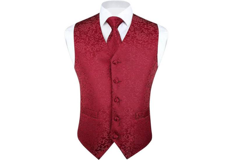 LuxusKollektion Krawatte Weste Herren Hochzeit Krawatte Einstecktuch Jacquard M Burgunder 2 von LuxusKollektion