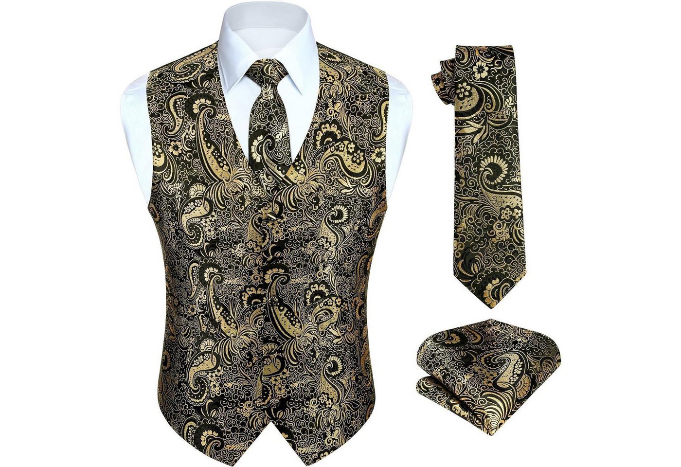 LuxusKollektion Krawatte Weste Herren Hochzeit Krawatte Einstecktuch Jacquard M Gold & Schwarz LuxusKollektion Krawatte Weste Herren Hochzeit Krawatte Einstecktuch Jacquard M Gold & Schwarz von LuxusKollektion