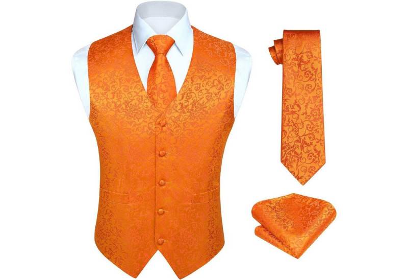 LuxusKollektion Krawatte Weste Herren Jacquard Hochzeit Krawatte Einstecktuch Set 3XL Orange-N von LuxusKollektion