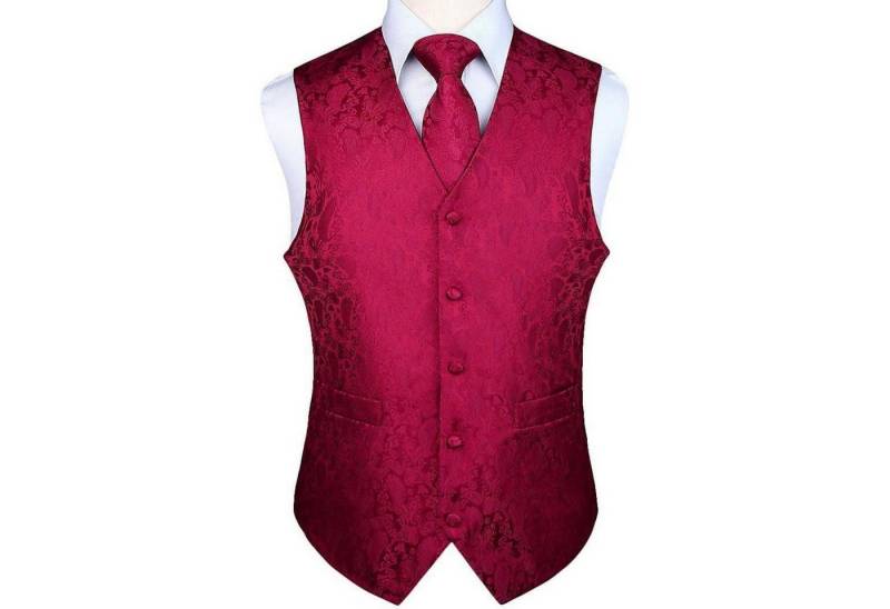 LuxusKollektion Krawatte Weste Herren Jacquard Hochzeit Krawatte Einstecktuch Set XXL Rotwein von LuxusKollektion