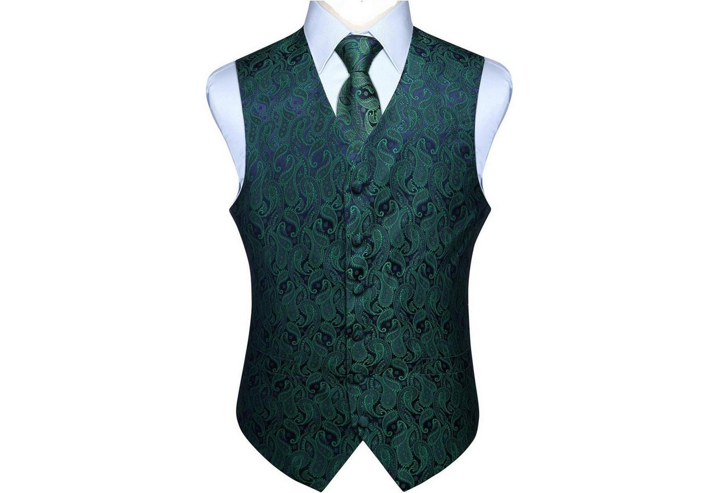 LuxusKollektion Krawatte Weste Herren Jacquard Paisley Floral Krawatte Anzug Set 3XL Grun von LuxusKollektion