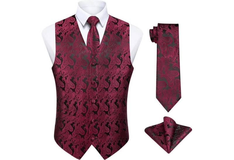 LuxusKollektion Krawatte Weste Herren Jacquard Paisley Krawatte Pocket 4XL 003-Bordeaux Rot von LuxusKollektion
