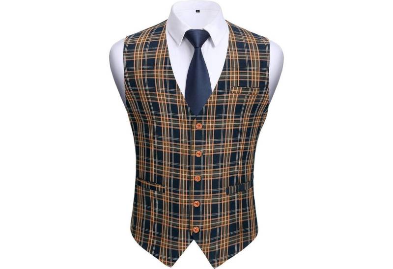LuxusKollektion Krawatte Weste Herren Karierte Hahnentritt Baumwolle 4XL Marine & Orange LuxusKollektion Krawatte Weste Herren Karierte Hahnentritt Baumwolle 4XL Marine & Orange von LuxusKollektion
