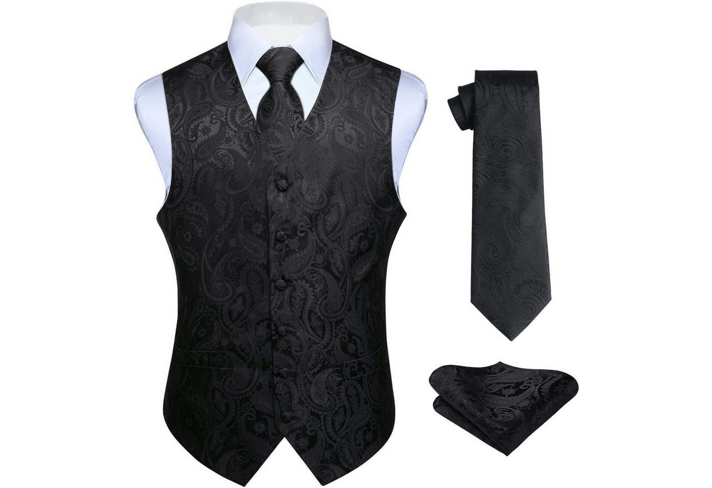 LuxusKollektion Krawatte Weste Herren Krawatte Einstecktuch Jacquard Floral 5XL Schwarz von LuxusKollektion