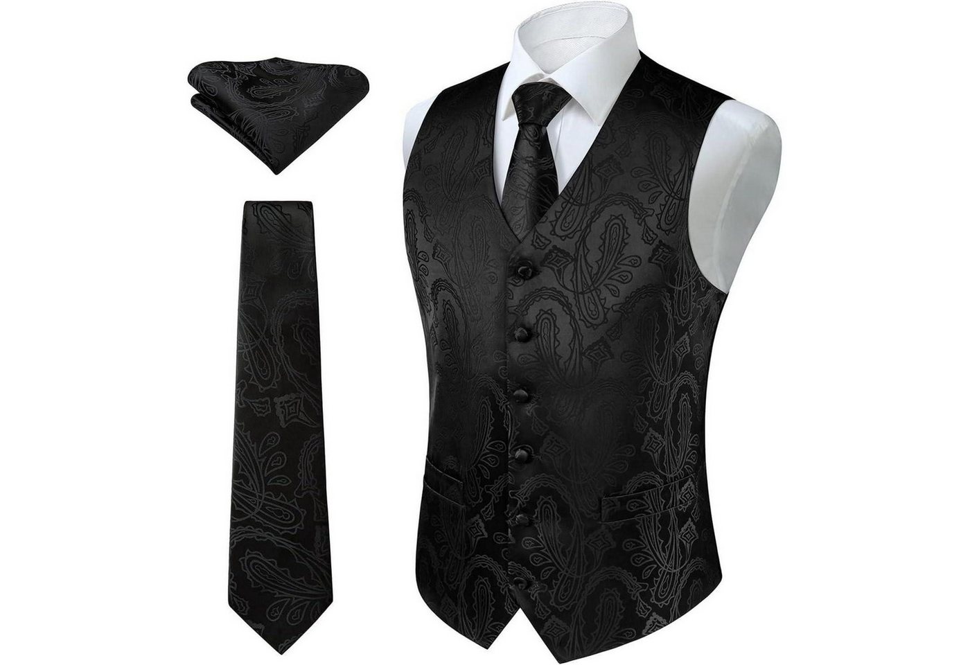 LuxusKollektion Krawatte Weste Herren Paisley Jacquard Krawatte Einstecktuch 4XL Gold von LuxusKollektion