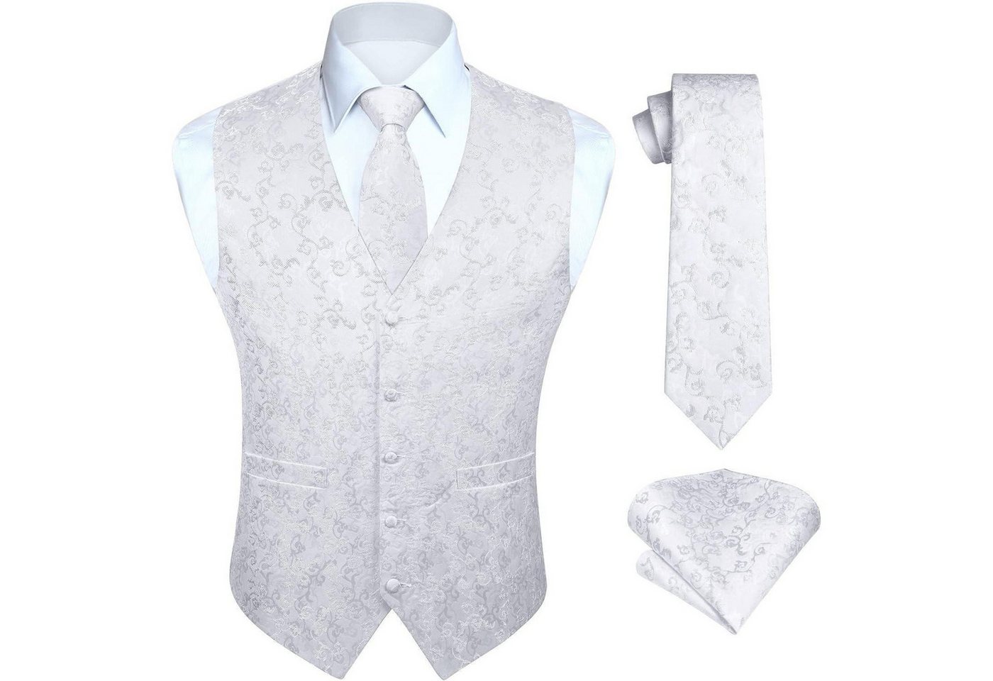 LuxusKollektion Krawatte Weste Herren Paisley Jacquard Krawatte Einstecktuch Anzugset XXL Weiß von LuxusKollektion