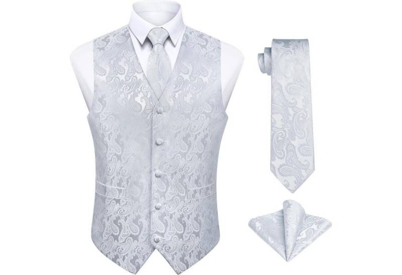 LuxusKollektion Krawatte Weste Herren Paisley Jacquard Krawatte Einstecktuch M 002-Weiss von LuxusKollektion